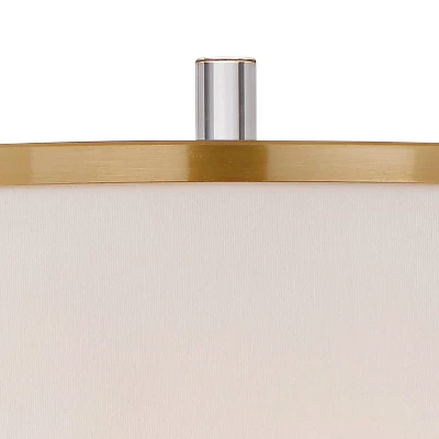 Possini Euro Design Cadence Modern Floor Lamp Standing 62" Tall Crystal Glass Column Satin Brass Linen Drum Shade For Living Room Bedroom Office House 2 Possini Euro Design Cadence Modern Floor Lamp Standing 62" Tall Crystal Glass Column Satin Brass Linen Drum Shade For Living Room Bedroom Office House - Image 2