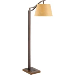 Franklin Iron Works Rustic Farmhouse Arc Floor Lamp With USB Port 60" Tall Bronze Downbridge Faux Leather Empire Shade For Living Room Reading Bedroom -Decoro Shop GUEST 051687dc fb93 46fb 83cc 2163974cc378