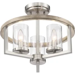 Possini Euro Design Senna Modern Industrial Ceiling Light Semi Flush Mount Fixture 15" Wide Brushed Nickel Gray Wood 3-Light Clear Glass For Bedroom 9 Possini Euro Design Senna Modern Industrial Ceiling Light Semi Flush Mount Fixture 15" Wide Brushed Nickel Gray Wood 3-Light Clear Glass For Bedroom -Decoro Shop GUEST 08a6d6bd 0bbb 4c6e a704 3432667d795f