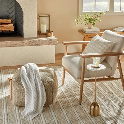 Hand-Woven Pouf Ottoman With Leather Trim - Hearth & Hand™ With Magnolia 1 Hand-Woven Pouf Ottoman With Leather Trim - Hearth & Hand™ With Magnolia