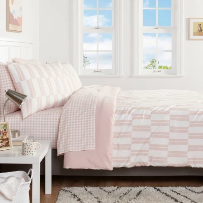 Dash Stripe Printed Microfiber Reversible Comforter & Sheets Set Ivory/Light Pink - Room Essentials™ 1 Dash Stripe Printed Microfiber Reversible Comforter & Sheets Set Ivory/Light Pink - Room Essentials™