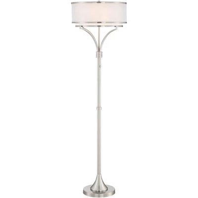 Possini Euro Design Modern Floor Lamp 64" Tall Brushed Nickel Silver Organza White Linen Drum Shade For Living Room Bedroom Office 7 Possini Euro Design Modern Floor Lamp 64" Tall Brushed Nickel Silver Organza White Linen Drum Shade For Living Room Bedroom Office - Image 7