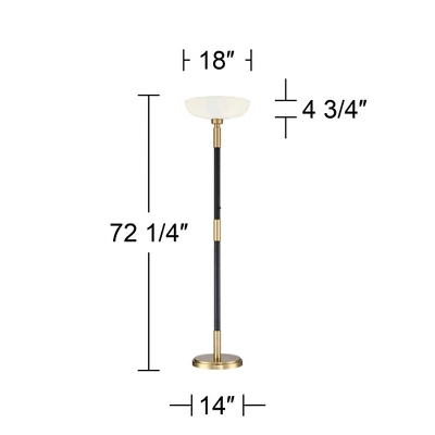 Possini Euro Design Modern Torchiere Floor Lamp Light Blaster LED 72.25" Tall Antique Brass And Matte Black Opal Glass For Living Room Bedroom 7 Possini Euro Design Modern Torchiere Floor Lamp Light Blaster LED 72.25" Tall Antique Brass And Matte Black Opal Glass For Living Room Bedroom - Image 7