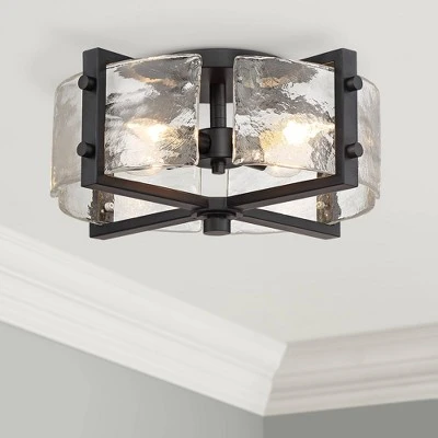 Possini Euro Design Adri Modern Ceiling Light Flush Mount Fixture Black 16 1/2" Wide Black 4-Light Textured Glass For Bedroom Kitchen Living Room Home 1 Possini Euro Design Adri Modern Ceiling Light Flush Mount Fixture Black 16 1/2" Wide Black 4-Light Textured Glass For Bedroom Kitchen Living Room Home