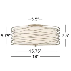 Possini Euro Design Modern Ceiling Light Flush Mount Fixture Antique Silver Leaf 18" Wide Wavy Spun White Drum For Bedroom Kitchen -Decoro Shop GUEST 4112a4ed 7d59 4dbe 993c c95c22d4de5b