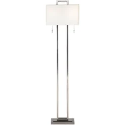 Possini Euro Design Modern Floor Lamp 62" Tall Brushed Nickel Openwork Rectangular Profile Off White Fabric Shade For Living Room Reading -Decoro Shop GUEST 44b8c0b5 0e1f 42be 886a 573dd5aac21a