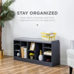 Best Choice Products 46in Shoe Storage Organization Rack Bench For Entryway, Bedroom W/ Padded Seat, 10 Cubbies - Gray -Decoro Shop GUEST 484e3711 30cd 4de4 9bfb 7876d4619ade