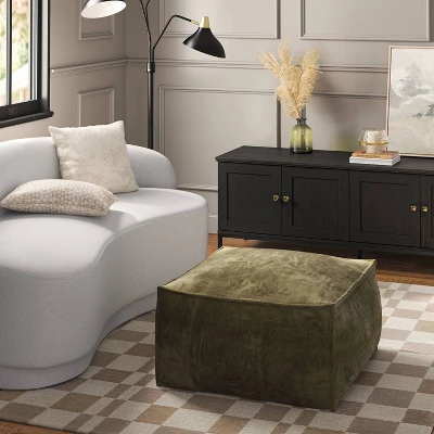 Costa Velvet Cocktail Pouf Olive Green - Threshold™ 1 Costa Velvet Cocktail Pouf Olive Green - Threshold™