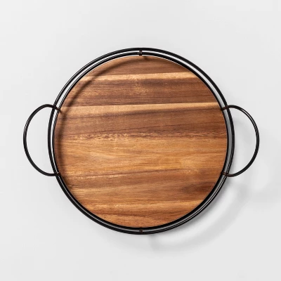 Wooden Lazy Susan With Metal Trim Brown/Black - Hearth & Hand™ With Magnolia 1 Wooden Lazy Susan With Metal Trim Brown/Black - Hearth & Hand™ With Magnolia