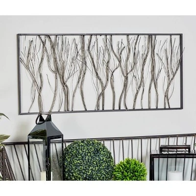 Metal Tree Distressed Dimensional Branch Wall Decor With Black Frame Silver - Olivia & May 1 Metal Tree Distressed Dimensional Branch Wall Decor With Black Frame Silver - Olivia & May