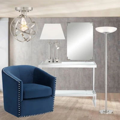 Possini Euro Design Meridian Light Blaster Modern Torchiere Floor Lamp 72" Tall Brushed Nickel LED Frosted Glass Shade For Living Room Bedroom Office 7 Possini Euro Design Meridian Light Blaster Modern Torchiere Floor Lamp 72" Tall Brushed Nickel LED Frosted Glass Shade For Living Room Bedroom Office - Image 7