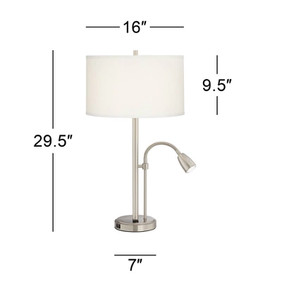 Possini Euro Design Traverse Modern Table Lamps Set Of 2 29 1/2" Tall Brushed Nickel With USB Charging Port LED Gooseneck White Drum Shade For Desk 5 Possini Euro Design Traverse Modern Table Lamps Set Of 2 29 1/2" Tall Brushed Nickel With USB Charging Port LED Gooseneck White Drum Shade For Desk - Image 5