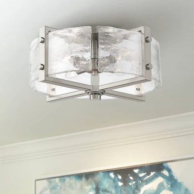 Possini Euro Design Prane Modern Industrial Ceiling Light Semi Flush Mount Fixture 17" Wide Brushed Nickel 4-Light Warped Glass For Bedroom Kitchen 1 Possini Euro Design Prane Modern Industrial Ceiling Light Semi Flush Mount Fixture 17" Wide Brushed Nickel 4-Light Warped Glass For Bedroom Kitchen