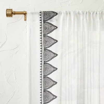 1pc Light Filtering Diamond Border Window Curtain Panel White - Opalhouse™ Designed With Jungalow™ 4 1pc Light Filtering Diamond Border Window Curtain Panel White - Opalhouse™ Designed With Jungalow™ - Image 4