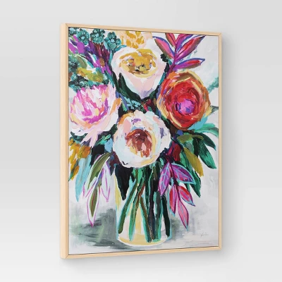 24" X 30" Colorful Floral Framed Canvas Natural - Threshold™ 2 24" X 30" Colorful Floral Framed Canvas Natural - Threshold™ - Image 2