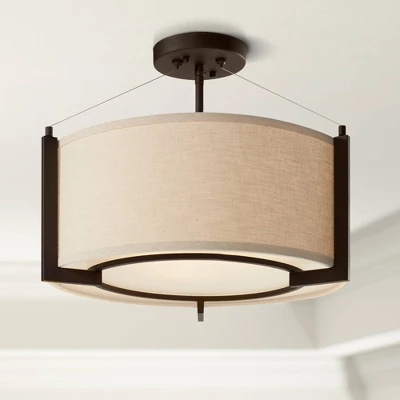 Possini Euro Design Stinson Modern Ceiling Light Semi Flush Mount Fixture 17 1/4" Wide Bronze 3-Light Linen Drum Shade For Bedroom Kitchen Living Room 1 Possini Euro Design Stinson Modern Ceiling Light Semi Flush Mount Fixture 17 1/4" Wide Bronze 3-Light Linen Drum Shade For Bedroom Kitchen Living Room