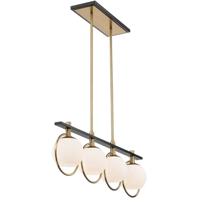 Possini Euro Design Carlyn Brass Black Linear Island Pendant Chandelier 33" Wide Modern White Glass Shade 4-Light LED Fixture For Dining Room Kitchen 6 Possini Euro Design Carlyn Brass Black Linear Island Pendant Chandelier 33" Wide Modern White Glass Shade 4-Light LED Fixture For Dining Room Kitchen - Image 6