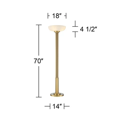 Possini Euro Design Modern Torchiere Floor Lamp 70" Tall Warm Antique Gold Metal Glass Shade For Living Room Reading Bedroom Office Uplight 5 Possini Euro Design Modern Torchiere Floor Lamp 70" Tall Warm Antique Gold Metal Glass Shade For Living Room Reading Bedroom Office Uplight - Image 5