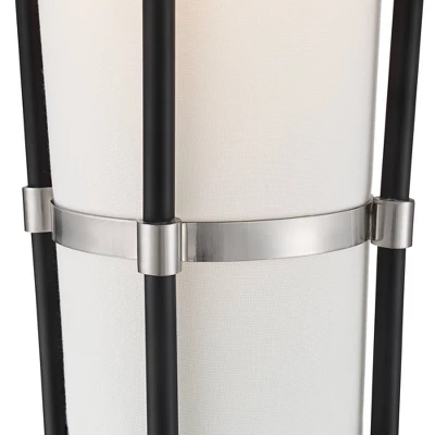 Possini Euro Design Flute Modern Torchiere Floor Lamp 64" Tall Satin Black Brushed Nickel White Linen Shade For Living Room Bedroom Office House Home 2 Possini Euro Design Flute Modern Torchiere Floor Lamp 64" Tall Satin Black Brushed Nickel White Linen Shade For Living Room Bedroom Office House Home - Image 2