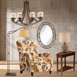 Franklin Iron Works Tahoe Rustic Industrial Downbridge Arc Floor Lamp 60" Tall Bronze Metal Faux Leather Empire Shade For Living Room Reading Bedroom -Decoro Shop GUEST 7f0f79ac efc3 4b81 90e5 eb3bf86d5c55