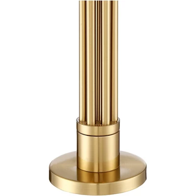 Possini Euro Design Granview Modern Table Lamp 32 1/2" Tall Brass Column Taupe Organza Outer Off White Linen Inner Drum Shade For Bedroom Living Room 5 Possini Euro Design Granview Modern Table Lamp 32 1/2" Tall Brass Column Taupe Organza Outer Off White Linen Inner Drum Shade For Bedroom Living Room - Image 5