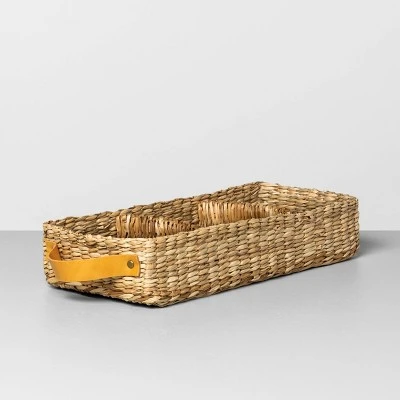 3 Compartment Woven Tank Tray With Leather Handles Beige - Hearth & Hand™ With Magnolia 1 3 Compartment Woven Tank Tray With Leather Handles Beige - Hearth & Hand™ With Magnolia