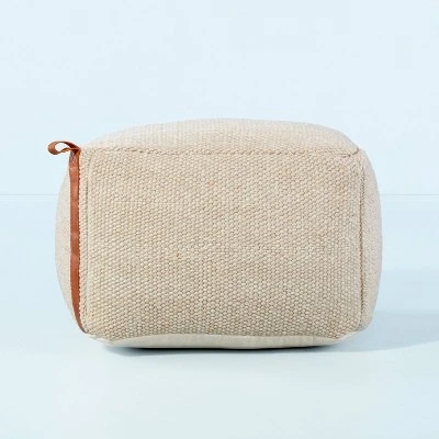 Hand-Woven Pouf Ottoman With Leather Trim - Hearth & Hand™ With Magnolia 2 Hand-Woven Pouf Ottoman With Leather Trim - Hearth & Hand™ With Magnolia - Image 2