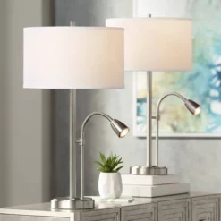 Possini Euro Design Traverse Modern Table Lamps Set Of 2 29 1/2" Tall Brushed Nickel With USB Charging Port LED Gooseneck White Drum Shade For Desk 13 Possini Euro Design Traverse Modern Table Lamps Set Of 2 29 1/2" Tall Brushed Nickel With USB Charging Port LED Gooseneck White Drum Shade For Desk -Decoro Shop GUEST 926e3bce 7e42 4fa3 a6a2 44a599015bc1