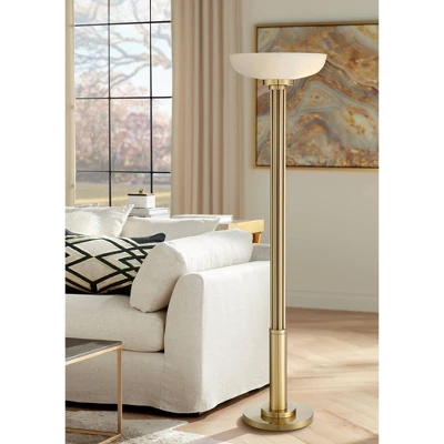Possini Euro Design Modern Torchiere Floor Lamp 70" Tall Warm Antique Gold Metal Glass Shade For Living Room Reading Bedroom Office Uplight 1 Possini Euro Design Modern Torchiere Floor Lamp 70" Tall Warm Antique Gold Metal Glass Shade For Living Room Reading Bedroom Office Uplight