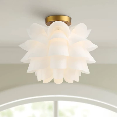Possini Euro Design Modern Ceiling Light Semi Flush Mount Fixture White Flower Gold Metal 15 3/4" Wide Living Room Bedroom Kitchen 1 Possini Euro Design Modern Ceiling Light Semi Flush Mount Fixture White Flower Gold Metal 15 3/4" Wide Living Room Bedroom Kitchen