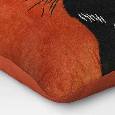 Fierce Cat Applique Cotton Velvet Square Halloween Throw Pillow - Threshold™ 3 Fierce Cat Applique Cotton Velvet Square Halloween Throw Pillow - Threshold™ - Image 3