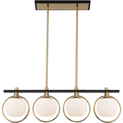 Possini Euro Design Carlyn Brass Black Linear Island Pendant Chandelier 33" Wide Modern White Glass Shade 4-Light LED Fixture For Dining Room Kitchen 4 Possini Euro Design Carlyn Brass Black Linear Island Pendant Chandelier 33" Wide Modern White Glass Shade 4-Light LED Fixture For Dining Room Kitchen - Image 4