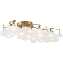 Possini Euro Design Lilypad Modern Ceiling Light Semi Flush Mount Fixture 30 1/4" Wide Warm Brass 12-Light Frosted Glass Shade For Bedroom Living Room -Decoro Shop GUEST bc64b39a 2843 4a68 b9d6 625259c5adb7