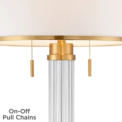 Possini Euro Design Cadence Modern Floor Lamp Standing 62" Tall Crystal Glass Column Satin Brass Linen Drum Shade For Living Room Bedroom Office House 4 Possini Euro Design Cadence Modern Floor Lamp Standing 62" Tall Crystal Glass Column Satin Brass Linen Drum Shade For Living Room Bedroom Office House - Image 4