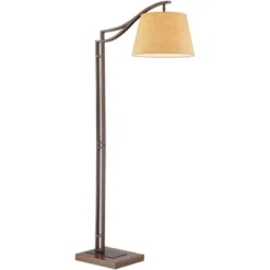 Franklin Iron Works Rustic Farmhouse Arc Floor Lamp With USB Port 60" Tall Bronze Downbridge Faux Leather Empire Shade For Living Room Reading Bedroom -Decoro Shop GUEST cebdead3 0670 462e 806c d140c870063f