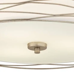 Possini Euro Design Modern Ceiling Light Flush Mount Fixture Antique Silver Leaf 18" Wide Wavy Spun White Drum For Bedroom Kitchen -Decoro Shop GUEST d7df35ba b697 4c6b 91f0 86733a438644