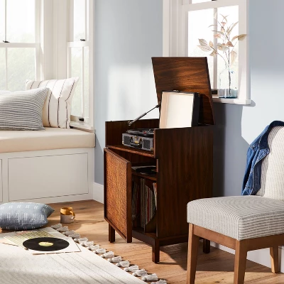 Wood & Cane Transitional Record Player Media Cabinet Brown - Hearth & Hand™ With Magnolia 1 Wood & Cane Transitional Record Player Media Cabinet Brown - Hearth & Hand™ With Magnolia