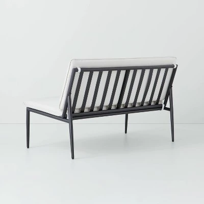 Cushioned Metal Outdoor Loveseat - Cream/Black - Hearth & Hand™ With Magnolia 3 Cushioned Metal Outdoor Loveseat - Cream/Black - Hearth & Hand™ With Magnolia - Image 3